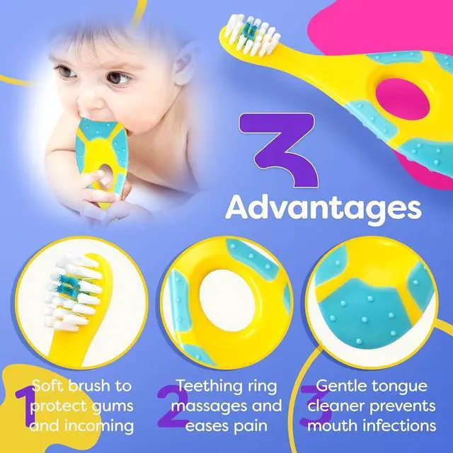 Alt view image 2 of 7 - Baby Toothbrush 12 months and up - Toddler Toothbrush - Soft Bristles - Child Sized Brush Heads - infant toothbrush - Kids Tooth Brush - Easy Storage - Unisex Girl & Boy Set (4-Pack, Multi-Color)
