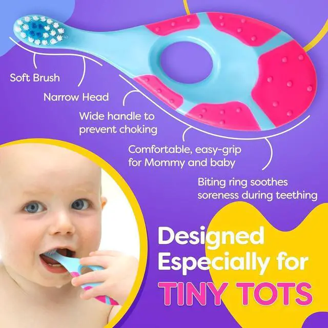 Alt view image 4 of 7 - Baby Toothbrush 12 months and up - Toddler Toothbrush - Soft Bristles - Child Sized Brush Heads - infant toothbrush - Kids Tooth Brush - Easy Storage - Unisex Girl & Boy Set (4-Pack, Multi-Color)