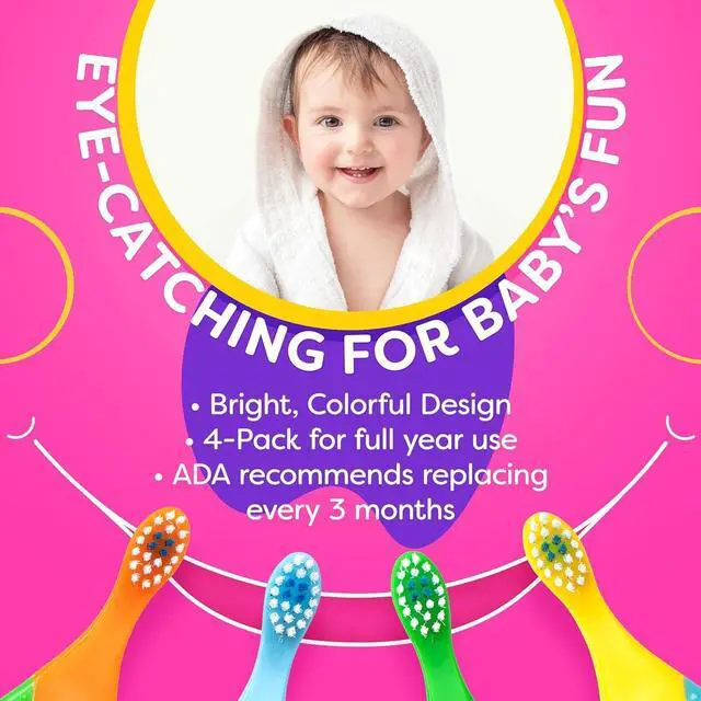 Alt view image 6 of 7 - Baby Toothbrush 12 months and up - Toddler Toothbrush - Soft Bristles - Child Sized Brush Heads - infant toothbrush - Kids Tooth Brush - Easy Storage - Unisex Girl & Boy Set (4-Pack, Multi-Color)