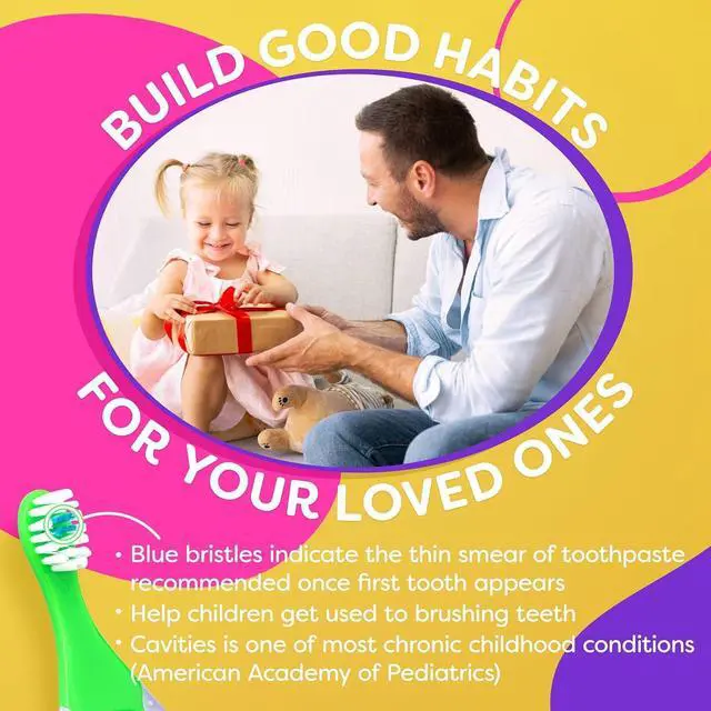 Alt view image 7 of 7 - Baby Toothbrush 12 months and up - Toddler Toothbrush - Soft Bristles - Child Sized Brush Heads - infant toothbrush - Kids Tooth Brush - Easy Storage - Unisex Girl & Boy Set (4-Pack, Multi-Color)