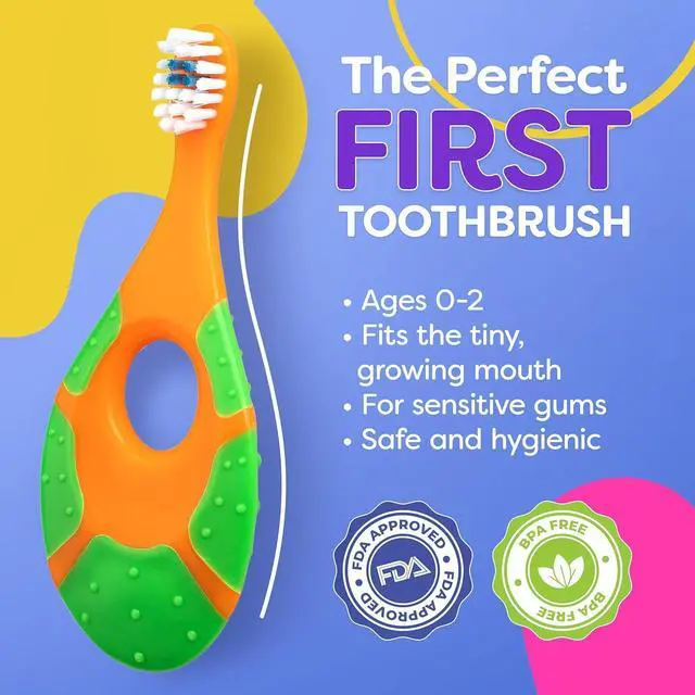 Alt view image 3 of 7 - Baby Toothbrush 12 months and up - Toddler Toothbrush - Soft Bristles - Child Sized Brush Heads - infant toothbrush - Kids Tooth Brush - Easy Storage - Unisex Girl & Boy Set (4-Pack, Multi-Color)