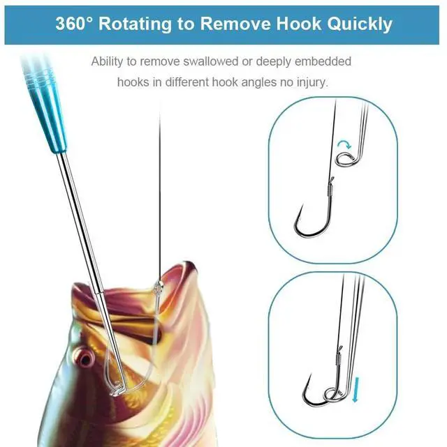 Alt view image 3 of 6 - Fish Hook Remover Tool 4 Pack, Portable Deep Throat Quick Release Device with Storage Tube, Stainless Steel Adjustable Rotating Hook Extractor Dehooker for Freshwater Saltwater Fishing Tackle