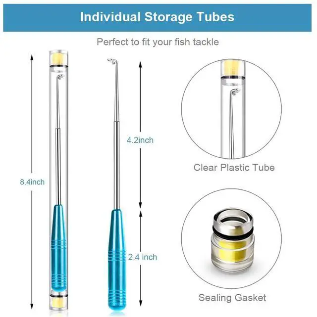 Alt view image 6 of 6 - Fish Hook Remover Tool 4 Pack, Portable Deep Throat Quick Release Device with Storage Tube, Stainless Steel Adjustable Rotating Hook Extractor Dehooker for Freshwater Saltwater Fishing Tackle