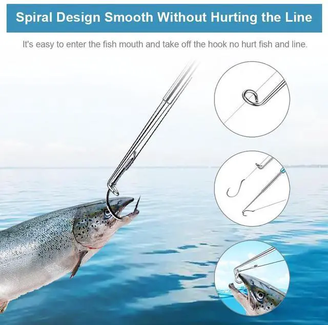 Alt view image 5 of 6 - Fish Hook Remover Tool 4 Pack, Portable Deep Throat Quick Release Device with Storage Tube, Stainless Steel Adjustable Rotating Hook Extractor Dehooker for Freshwater Saltwater Fishing Tackle