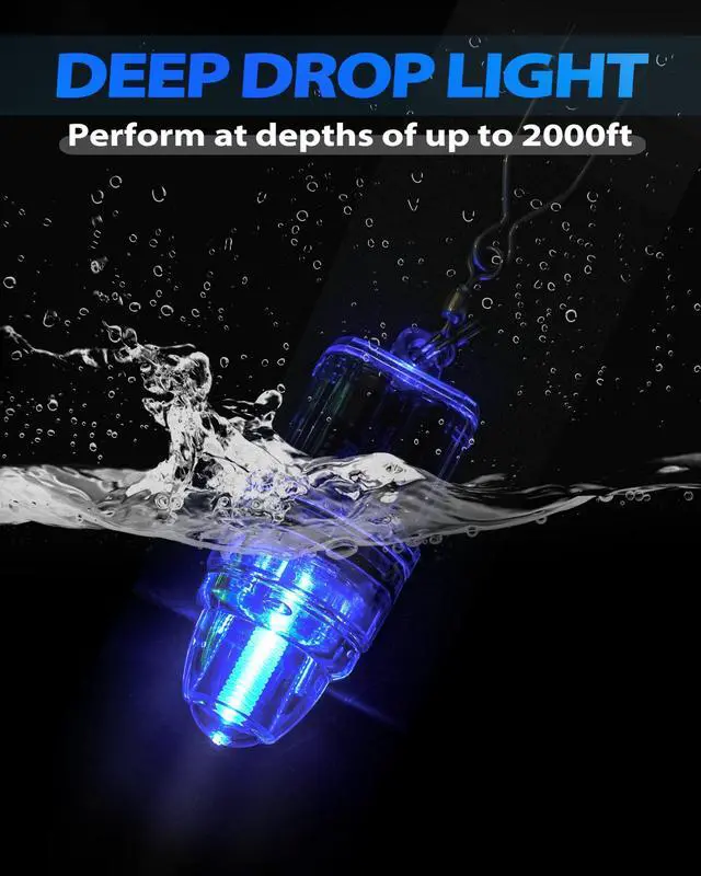 Alt view image 3 of 7 - 3pcs Fishing Deep Drop Light with Stainless Steel Long Line Clip 2000 ft Underwater Fish Attracting Lamp for Swordfish, Tuna, Grouper, 4.3", Blue