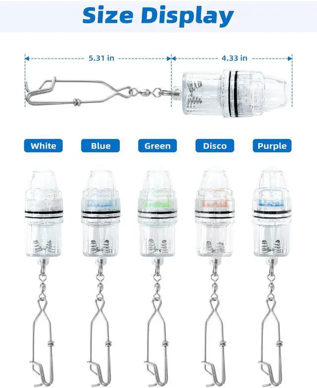 Alt view image 7 of 7 - 3pcs Fishing Deep Drop Light with Stainless Steel Long Line Clip 2000 ft Underwater Fish Attracting Lamp for Swordfish, Tuna, Grouper, 4.3", Blue