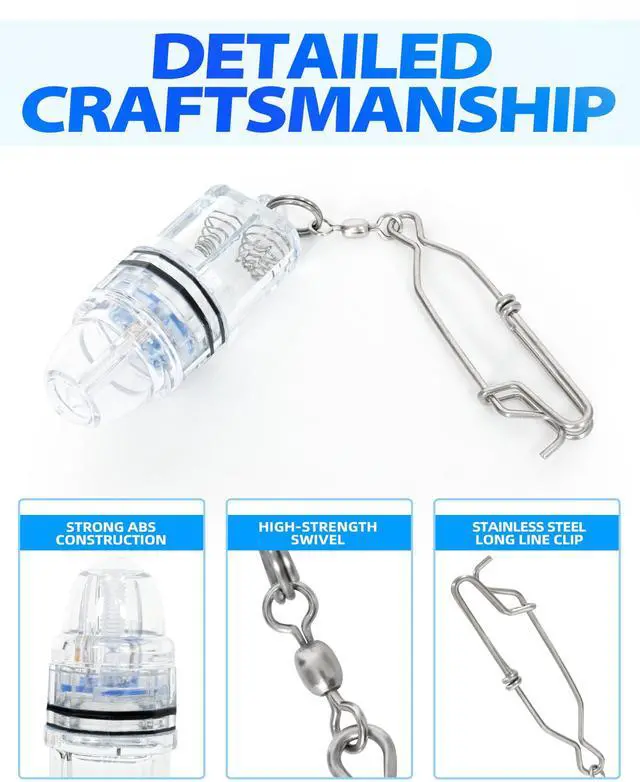Alt view image 2 of 7 - 3pcs Fishing Deep Drop Light with Stainless Steel Long Line Clip 2000 ft Underwater Fish Attracting Lamp for Swordfish, Tuna, Grouper, 4.3", Blue