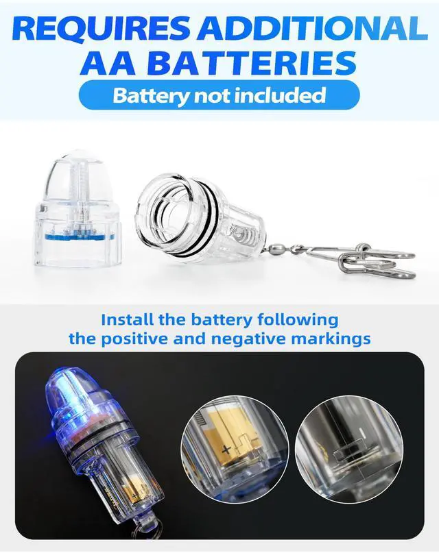 Alt view image 4 of 7 - 3pcs Fishing Deep Drop Light with Stainless Steel Long Line Clip 2000 ft Underwater Fish Attracting Lamp for Swordfish, Tuna, Grouper, 4.3", Blue