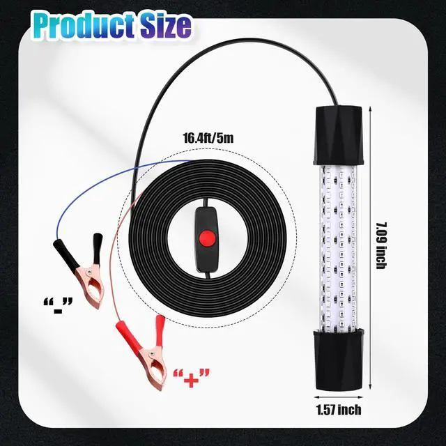 Alt view image 2 of 6 - 2 Pcs Adjustable 12V 15W Underwater Submersible Fishing Light Fishing Attracting Light LED Lure Bait Finder Lamp with 16.4ft Cord for Pool Boat Sea Crappie Squid Shad Shrimp(Green Glow)