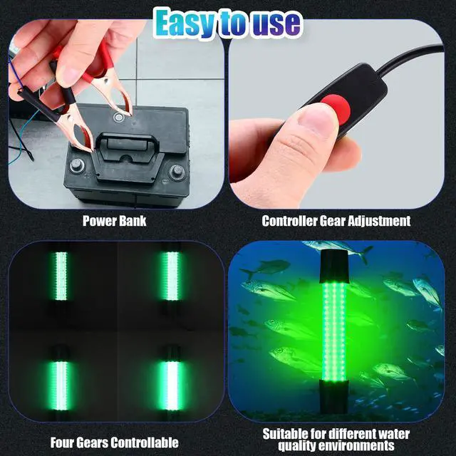 Alt view image 3 of 6 - 2 Pcs Adjustable 12V 15W Underwater Submersible Fishing Light Fishing Attracting Light LED Lure Bait Finder Lamp with 16.4ft Cord for Pool Boat Sea Crappie Squid Shad Shrimp(Green Glow)