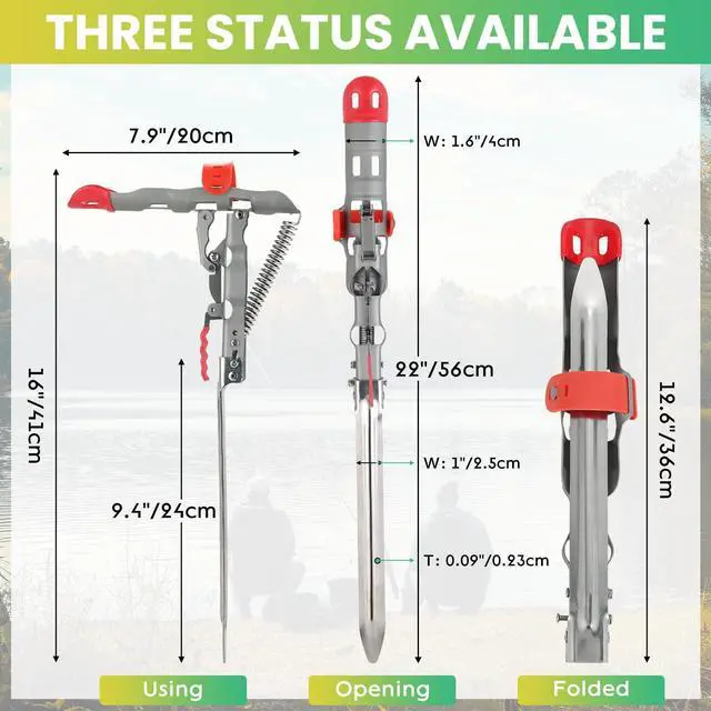 Alt view image 2 of 6 - Automatic Spring Fishing Rod Holder, 2 Pack Stainless Steel Fishing Rod Stand, Adjustable Tip-Up Action for Ground Fishing