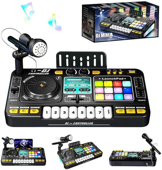 Main image of Kids DJ Mixer Table with Microphone,Bluetooth,8 Piano Keys, LED Lights, Interactive Music Toy for Children, Musical DJ Set for Kids 3 4 5 6 7 8+ Birthday Gift(Black)