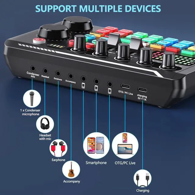 Alt view image 7 of 7 - Podcast Microphone Bundle, BM-800 Condenser Mic with Live Sound Card Kit, Podcast Equipment Bundle with voice changer and Mixer functions for PC Smartphone Studio Recording & Broadcasting