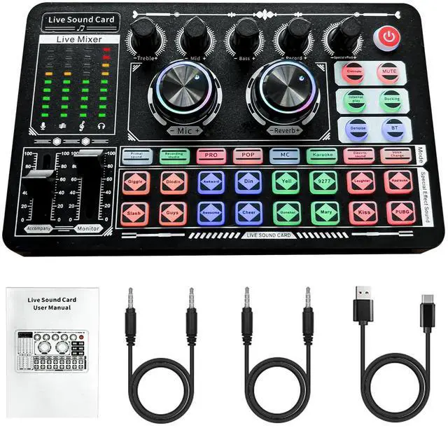 Main image of Podcast Sound Board - Music Sound Mixer with Effects, Audio Interface for PC Mac iPhone Android, Sound Card for Streaming Recording, DJ Mixer for Beginners (F999 Classic)
