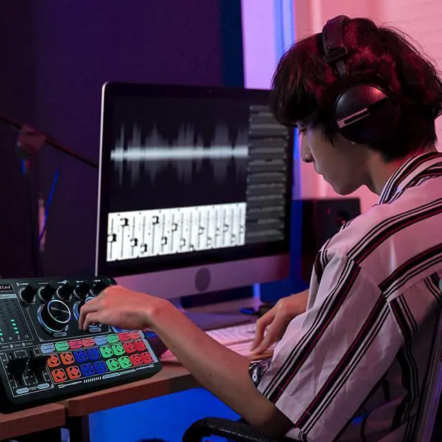 Alt view image 2 of 7 - Podcast Sound Board - Music Sound Mixer with Effects, Audio Interface for PC Mac iPhone Android, Sound Card for Streaming Recording, DJ Mixer for Beginners (F999 Classic)