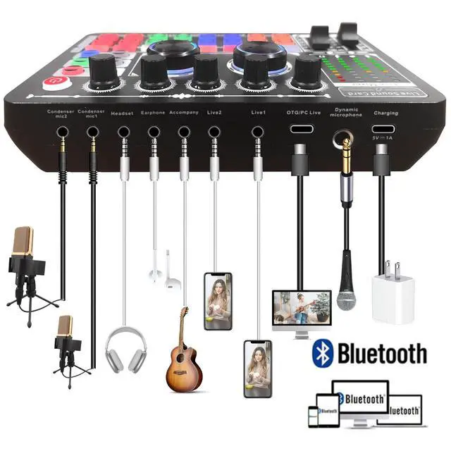 Alt view image 6 of 7 - Podcast Sound Board - Music Sound Mixer with Effects, Audio Interface for PC Mac iPhone Android, Sound Card for Streaming Recording, DJ Mixer for Beginners (F999 Classic)