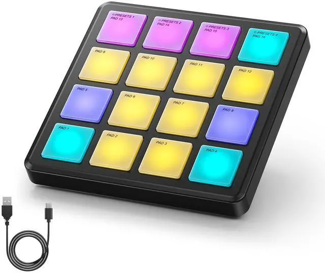 Main image of MIDI Controller Pad Beat Maker Machine, Portable Drum Machine with 16 Beat Pads,Note Repeat and Music Production Software, Mini USB MIDI Controller with 40 Courses, STARRYPAD MINI