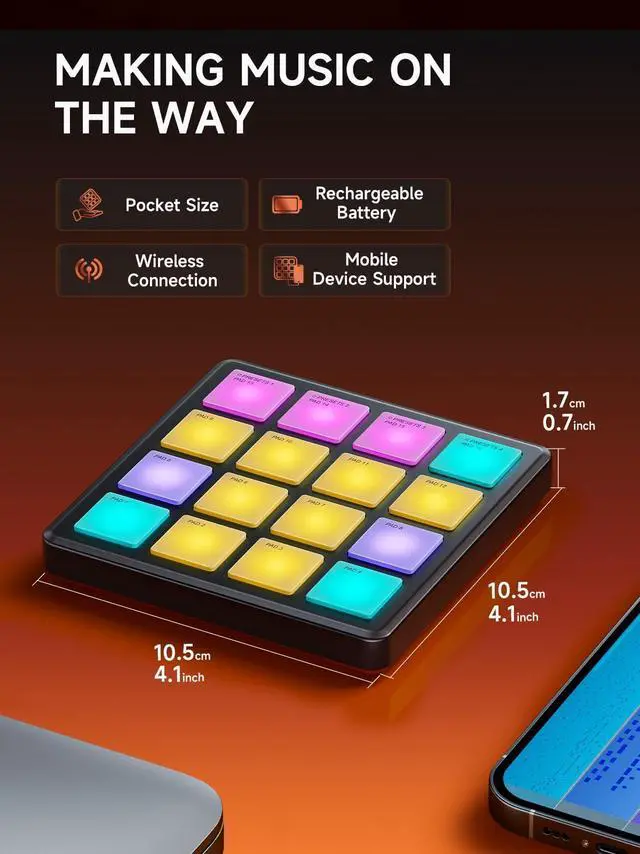 Alt view image 3 of 7 - MIDI Controller Pad Beat Maker Machine, Portable Drum Machine with 16 Beat Pads,Note Repeat and Music Production Software, Mini USB MIDI Controller with 40 Courses, STARRYPAD MINI