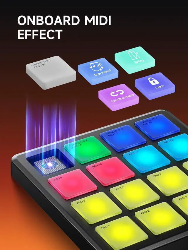Alt view image 4 of 7 - MIDI Controller Pad Beat Maker Machine, Portable Drum Machine with 16 Beat Pads,Note Repeat and Music Production Software, Mini USB MIDI Controller with 40 Courses, STARRYPAD MINI
