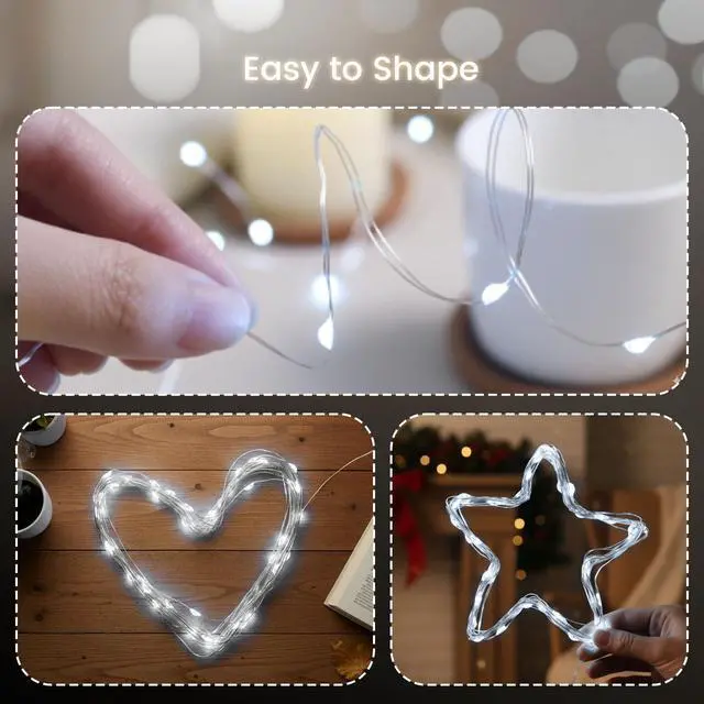 Alt view image 2 of 7 - 2 Pack Fairy Lights Battery Operate, Rechargeable Lights with Timer, Waterproof 8 Modes for Wreath DIY Bedroom Indoor Party Wedding Decor (32FT Cool White)