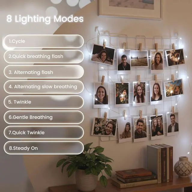 Alt view image 5 of 7 - 2 Pack Fairy Lights Battery Operate, Rechargeable Lights with Timer, Waterproof 8 Modes for Wreath DIY Bedroom Indoor Party Wedding Decor (32FT Cool White)