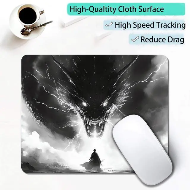 Alt view image 4 of 7 - Computer Mouse Pads for Desk, Cartoon Dragon Japanese Mouse Pad Small Square Computer Mousepad, 9.5" x 7.9" Portable Non-Slip Rubber Base Design for PC & Wireless Laptop Home Office