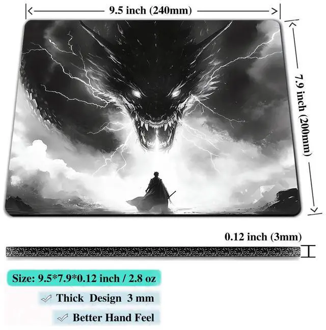 Alt view image 2 of 7 - Computer Mouse Pads for Desk, Cartoon Dragon Japanese Mouse Pad Small Square Computer Mousepad, 9.5" x 7.9" Portable Non-Slip Rubber Base Design for PC & Wireless Laptop Home Office