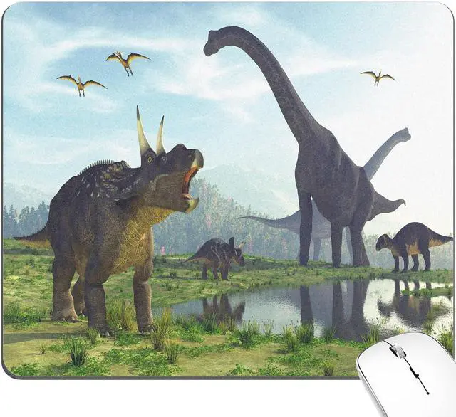 Main image of Dinosaur Pattern Mouse Pad Cute Mousepad Cool Fun Design Nature Small Desktop Desk Mat Student Teenager Office Portable Accessories Computer Laptop Wireless Travel Work Decor Gaming Washable