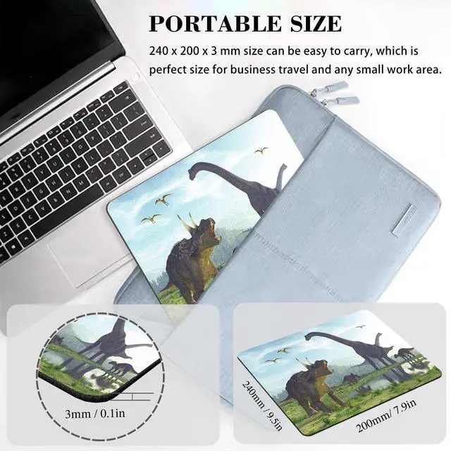 Alt view image 4 of 7 - Dinosaur Pattern Mouse Pad Cute Mousepad Cool Fun Design Nature Small Desktop Desk Mat Student Teenager Office Portable Accessories Computer Laptop Wireless Travel Work Decor Gaming Washable