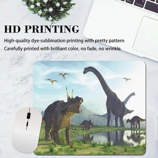 Alt view image 6 of 7 - Dinosaur Pattern Mouse Pad Cute Mousepad Cool Fun Design Nature Small Desktop Desk Mat Student Teenager Office Portable Accessories Computer Laptop Wireless Travel Work Decor Gaming Washable