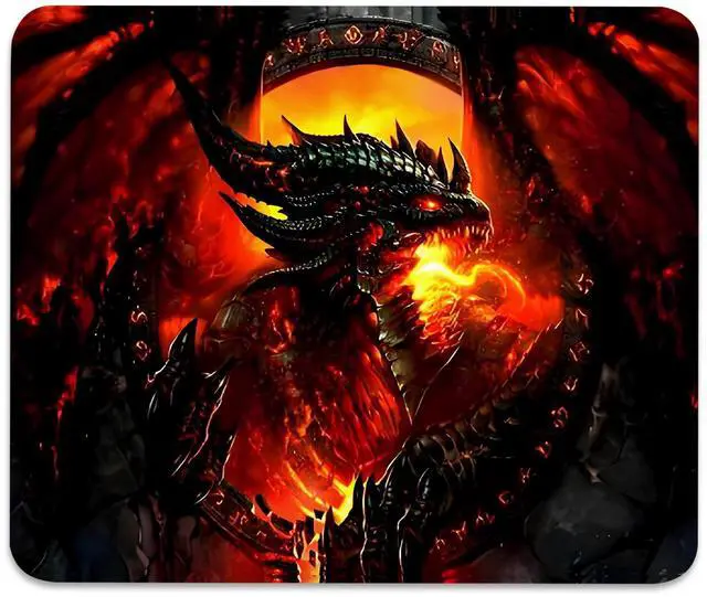 Main image of Anti-Slip Gaming & Office Mouse Pad with Stitched Edges 9.5 x 7.9 Inch, Dragon of Flames and Shadows Durable Smooth Surface Desk Mat