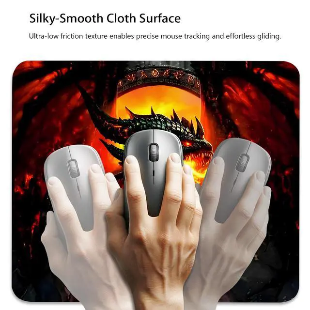 Alt view image 3 of 6 - Anti-Slip Gaming & Office Mouse Pad with Stitched Edges 9.5 x 7.9 Inch, Dragon of Flames and Shadows Durable Smooth Surface Desk Mat