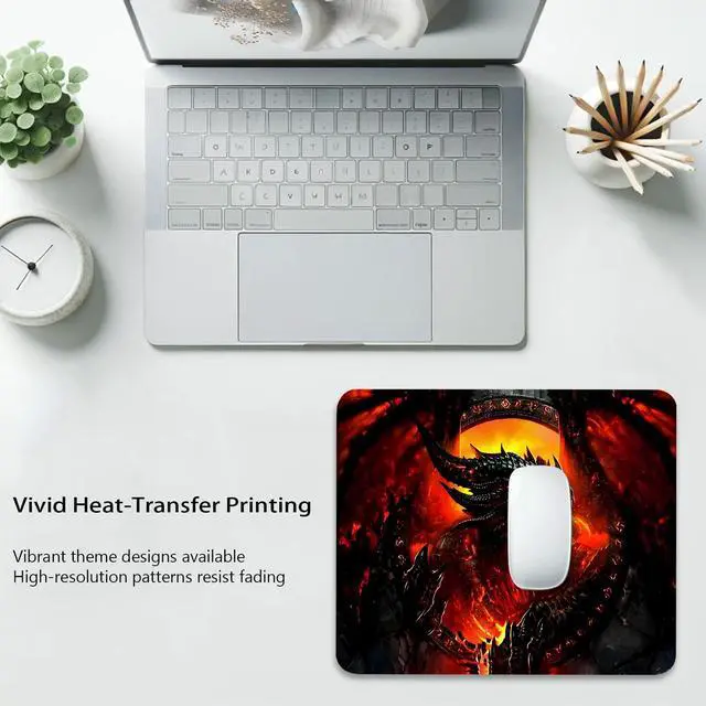 Alt view image 6 of 6 - Anti-Slip Gaming & Office Mouse Pad with Stitched Edges 9.5 x 7.9 Inch, Dragon of Flames and Shadows Durable Smooth Surface Desk Mat