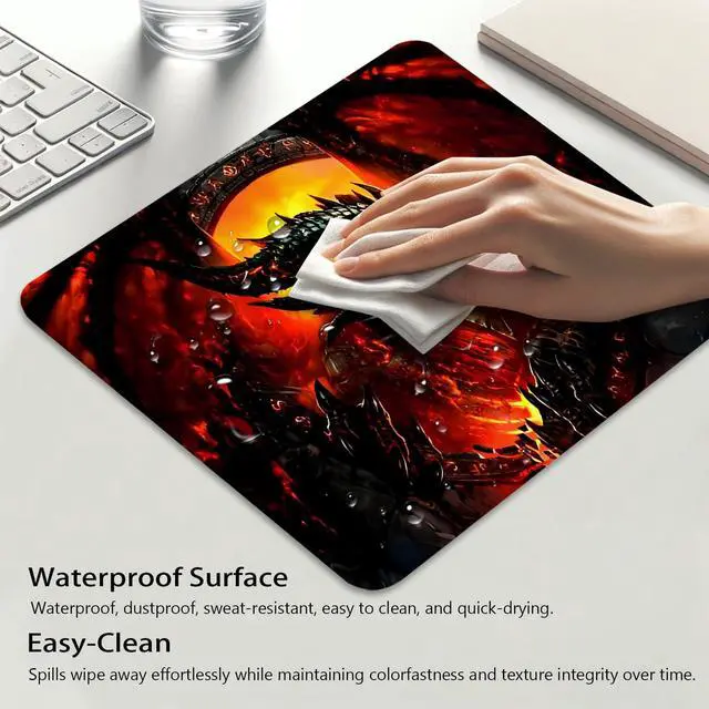 Alt view image 4 of 6 - Anti-Slip Gaming & Office Mouse Pad with Stitched Edges 9.5 x 7.9 Inch, Dragon of Flames and Shadows Durable Smooth Surface Desk Mat