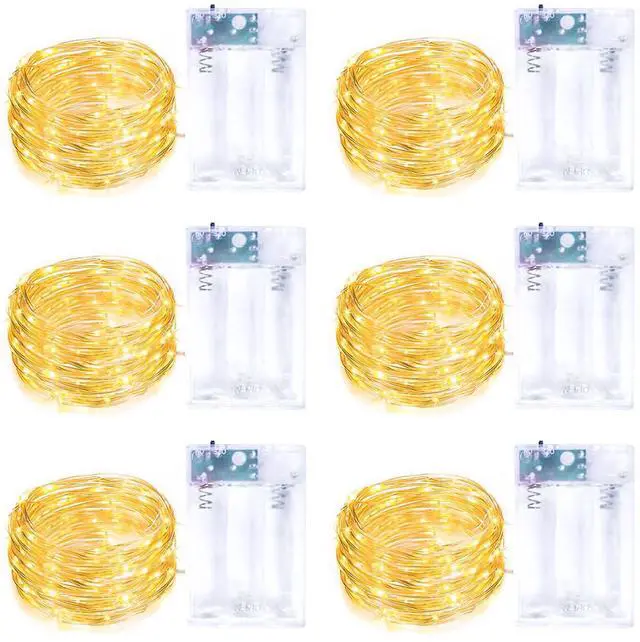 Main image of 6 Pack Fairy Lights Battery Operated with Timer Silver Wire Mini 13FT 40LED Waterproof Cuttable Twinkle Christmas String Lights for Home Bedroom Wedding DIY Centerpiece Birthday (Warm White)