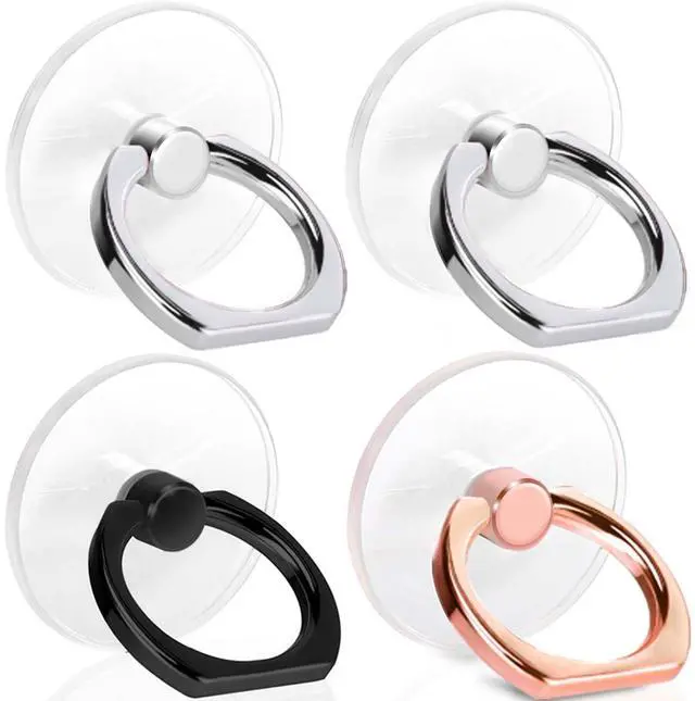 Main image of 4 Pack Jsoerpay Cell Phone Ring Holder, Transparent Ring Holder 360°Rotation Finger Ring Stand, Clear Cell Phone Kickstand Compatible with Most of Phones, Tablet and Case, (2Silver+1Black+1Rose Gold)
