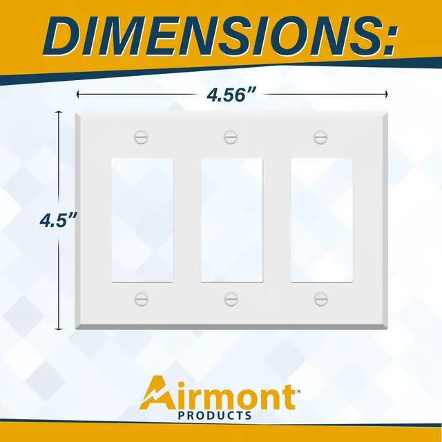 Alt view image 2 of 7 - 3-Gang White Metal Rocker Switch Cover | Standard Size Wall Plate for GFCI, Dimmer, or Decorator Outlets | Painted Finish | Corrosion Resistant | Unbreakable Metal Construction