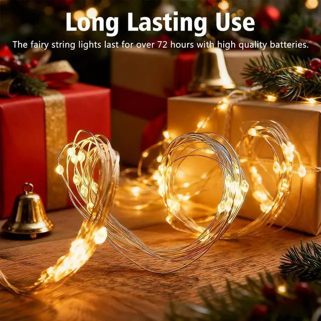 Alt view image 5 of 7 - 2 Pack Battery Fairy Lights 100 LED 33Ft Silver Wire Christmas Lights Timer