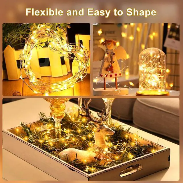 Alt view image 6 of 7 - 2 Pack Battery Fairy Lights 100 LED 33Ft Silver Wire Christmas Lights Timer
