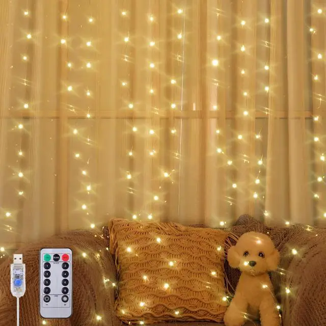 Main image of 195 LED Curtain String Lights,6.5 x 5 ft Battery Operated USB Powered light with 8 Modes Dimmable Timer,Copper Tapestry Twinkle Fairy Lights for Christmas Bedroom Backdrop Wedding Indoor Outdoor Decor