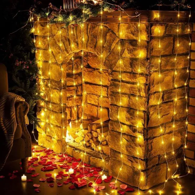 Alt view image 3 of 7 - 195 LED Curtain String Lights,6.5 x 5 ft Battery Operated USB Powered light with 8 Modes Dimmable Timer,Copper Tapestry Twinkle Fairy Lights for Christmas Bedroom Backdrop Wedding Indoor Outdoor Decor