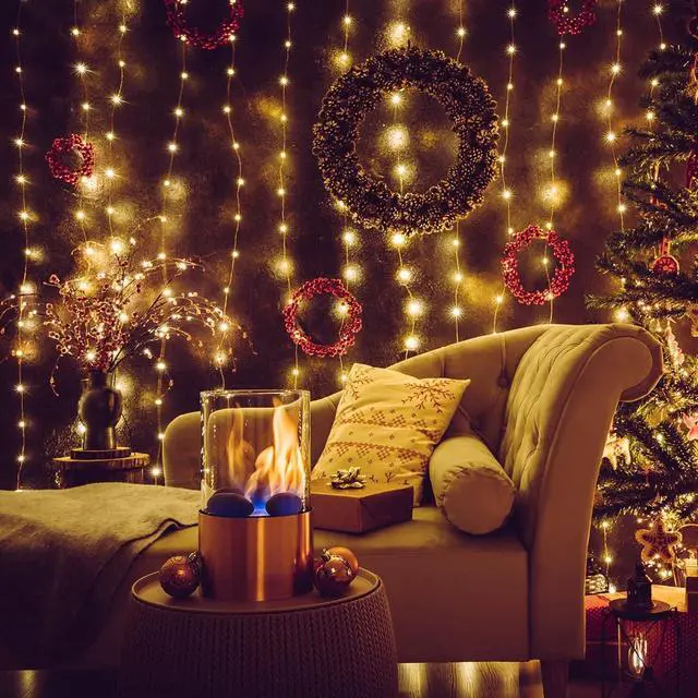 Alt view image 4 of 7 - 195 LED Curtain String Lights,6.5 x 5 ft Battery Operated USB Powered light with 8 Modes Dimmable Timer,Copper Tapestry Twinkle Fairy Lights for Christmas Bedroom Backdrop Wedding Indoor Outdoor Decor