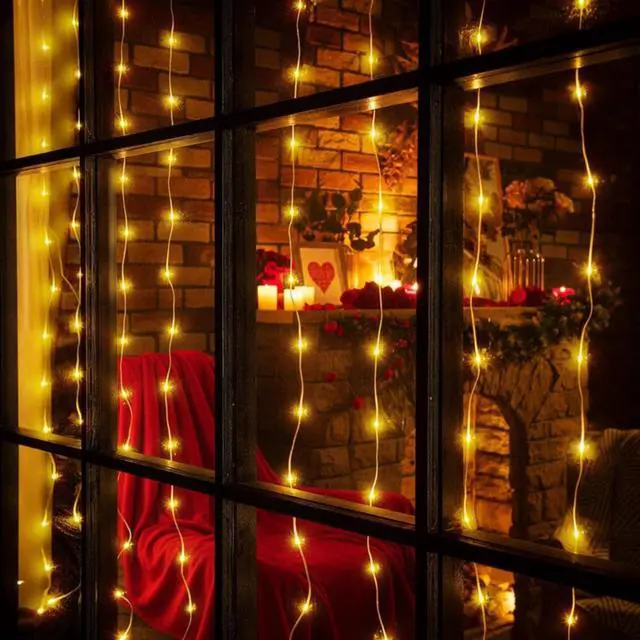 Alt view image 5 of 7 - 195 LED Curtain String Lights,6.5 x 5 ft Battery Operated USB Powered light with 8 Modes Dimmable Timer,Copper Tapestry Twinkle Fairy Lights for Christmas Bedroom Backdrop Wedding Indoor Outdoor Decor