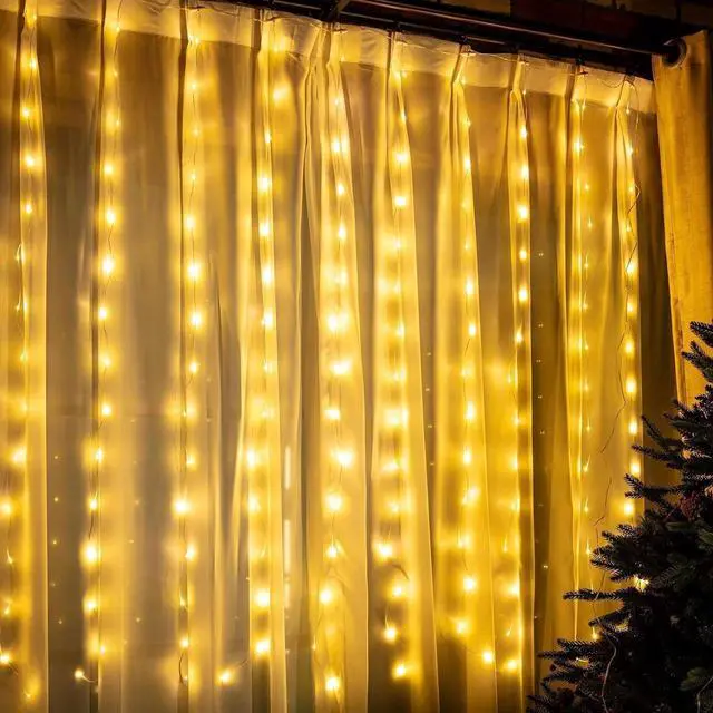 Alt view image 6 of 7 - 195 LED Curtain String Lights,6.5 x 5 ft Battery Operated USB Powered light with 8 Modes Dimmable Timer,Copper Tapestry Twinkle Fairy Lights for Christmas Bedroom Backdrop Wedding Indoor Outdoor Decor