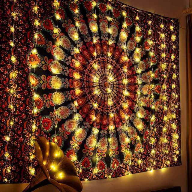Alt view image 7 of 7 - 195 LED Curtain String Lights,6.5 x 5 ft Battery Operated USB Powered light with 8 Modes Dimmable Timer,Copper Tapestry Twinkle Fairy Lights for Christmas Bedroom Backdrop Wedding Indoor Outdoor Decor