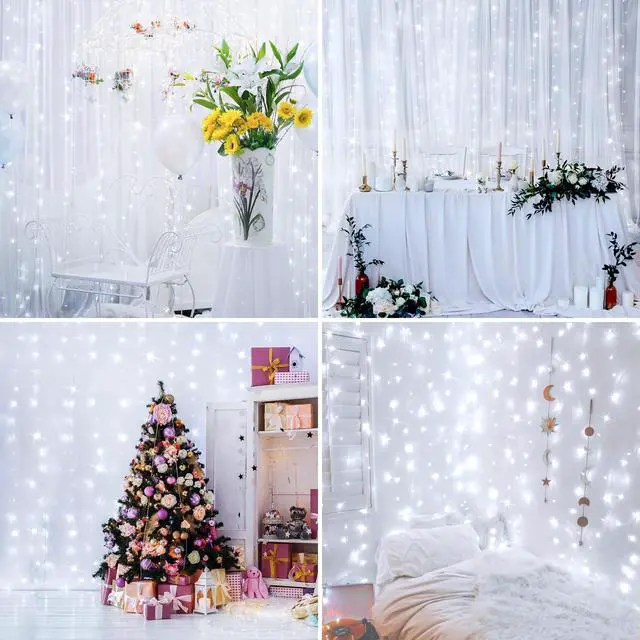 Alt view image 3 of 7 - White Curtain Lights for Bedroom Wall, 200 Led Twinkle Lights with Remote 8 Modes Timer, USB Plug-in String Lights for Wedding, Party, Backdrop, Birthday, Window Decorations, (6.5ft*6.5ft)