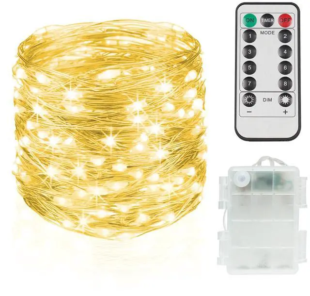Main image of Fairy Lights Battery Operated 33ft 100 LED String Lights Remote