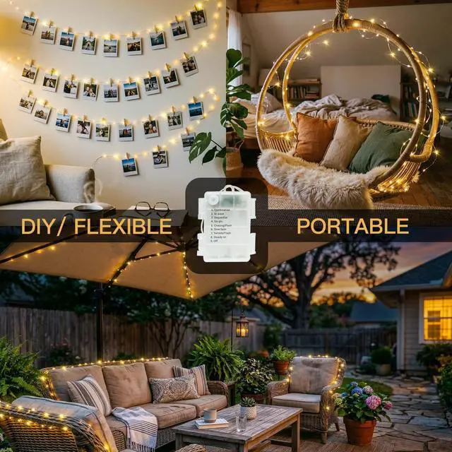 Alt view image 3 of 7 - Fairy Lights Battery Operated 33ft 100 LED String Lights Remote