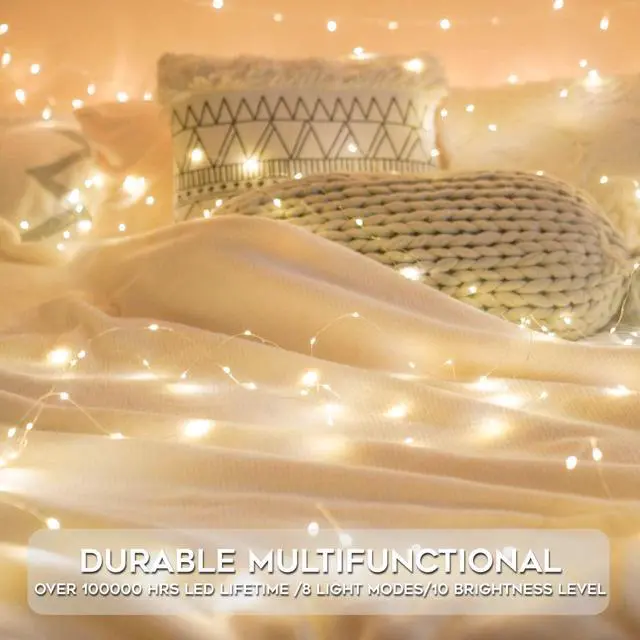 Alt view image 7 of 7 - Fairy Lights Battery Operated 33ft 100 LED String Lights Remote