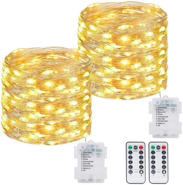 Main image of 2 Pack 39FT Fairy Lights Battery Operated with Timer & Remote, Waterproof 120 LED Twinkle String Lights Outdoor Indoor 8 Modes for Bedroom Party Indoor Mason, Warm White